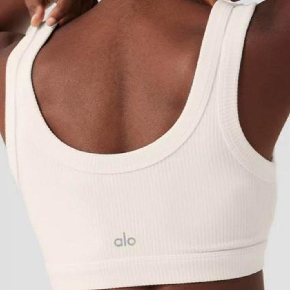 Alo Yoga white ribbed sports bra